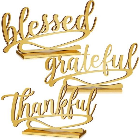 3 Pieces Thanksgiving Fall Letter Table Sign Thankful Grateful Blessed Standing - Picture 1 of 7